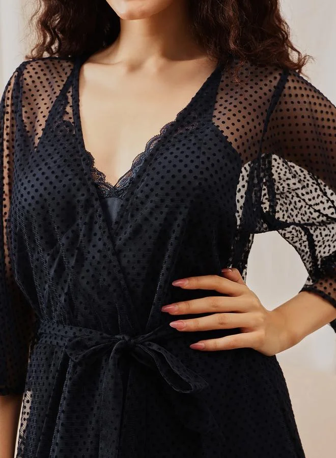 Clovia  Pack of 2 - Lace Trim Satin Robe and Slip Dress for Women | Best Price UAE